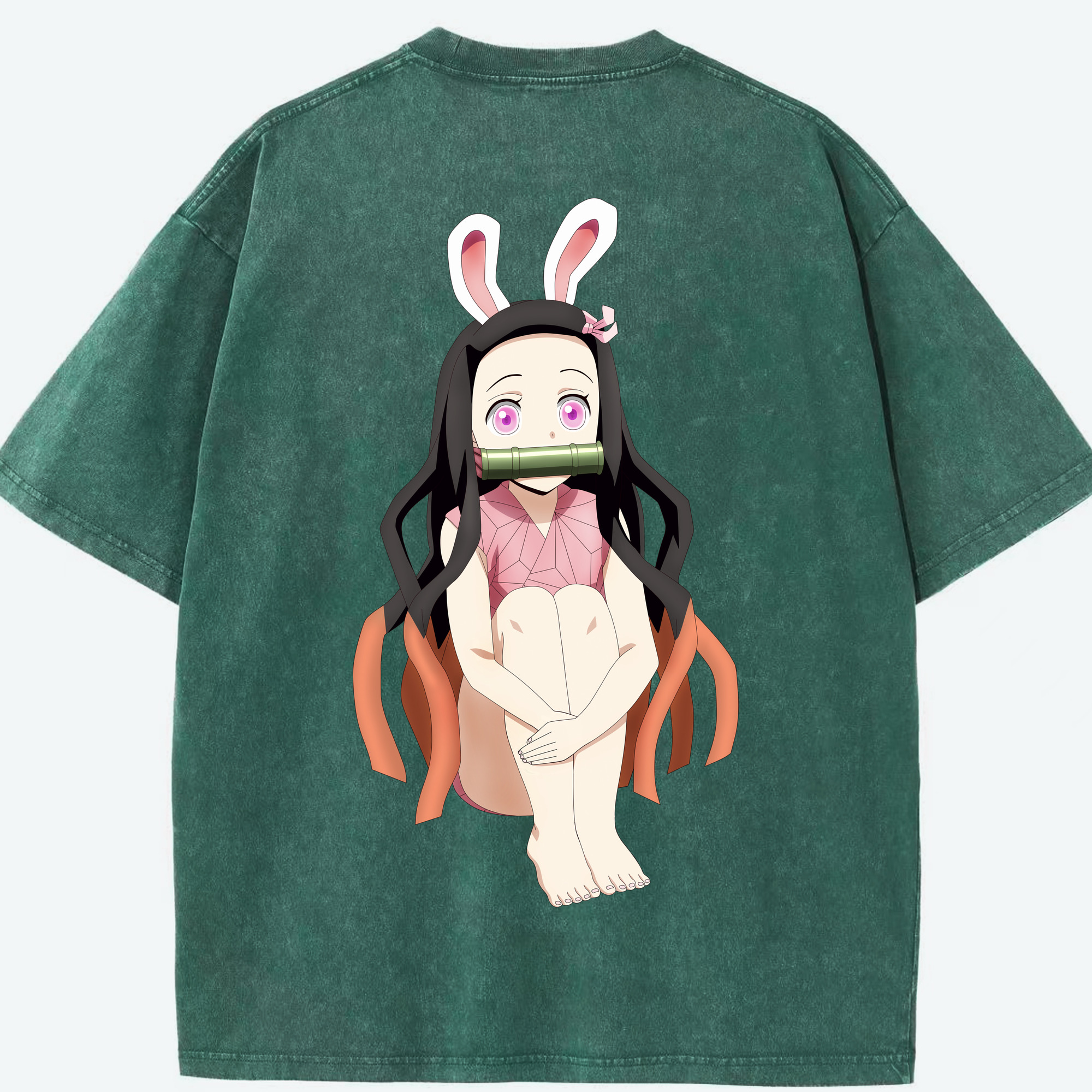 （画像用） 鬼滅の刃（きめつのやいば）竈門 禰󠄀豆子／かまど ねずこ Kamado Nezuko 綿100% ヴィンテージ風 半袖Tシャツ（背面プリント）